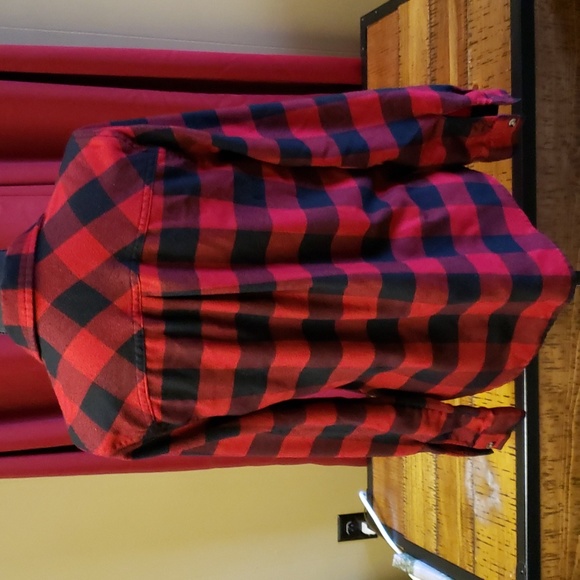 Red and black plaid Maurice's button down shirt - Picture 2 of 4
